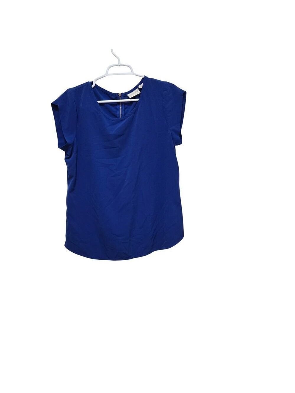 Chico’s Blue Crepe Top Size 1 Medium Zip Back Blouse